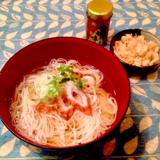 昼に残った素麺は夜のお味噌汁代わりに♡にゅうめん